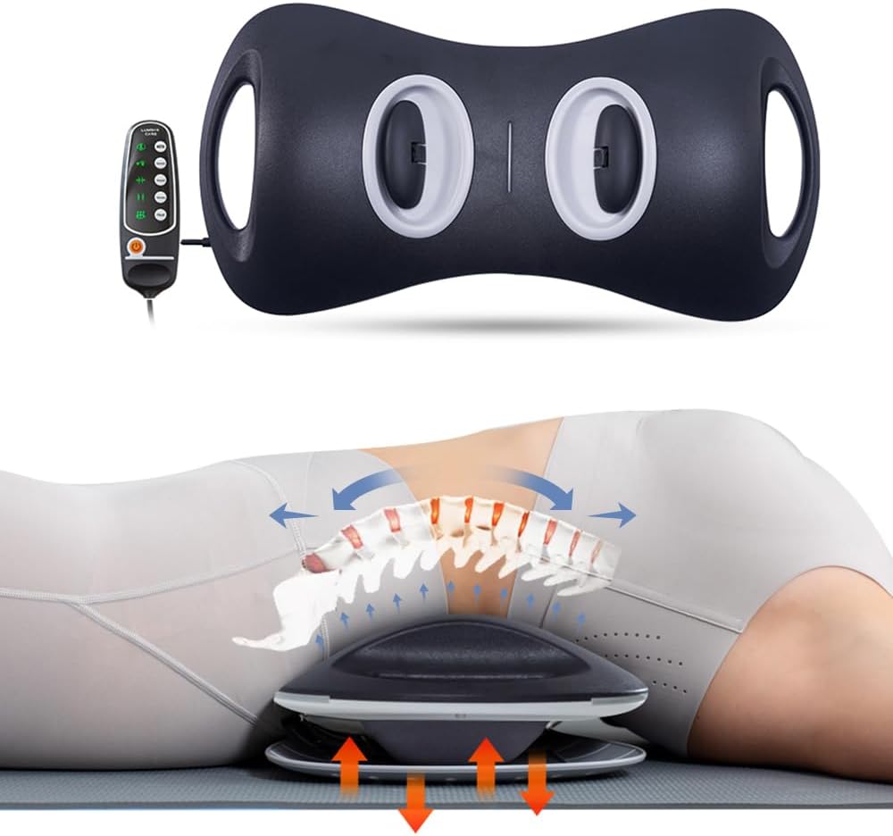 SIYACO Multifunctional Electric Lumbar Traction Massager - Heat Function for Muscle Relaxation, Ergonomic Design Lumbar Traction Device - Black